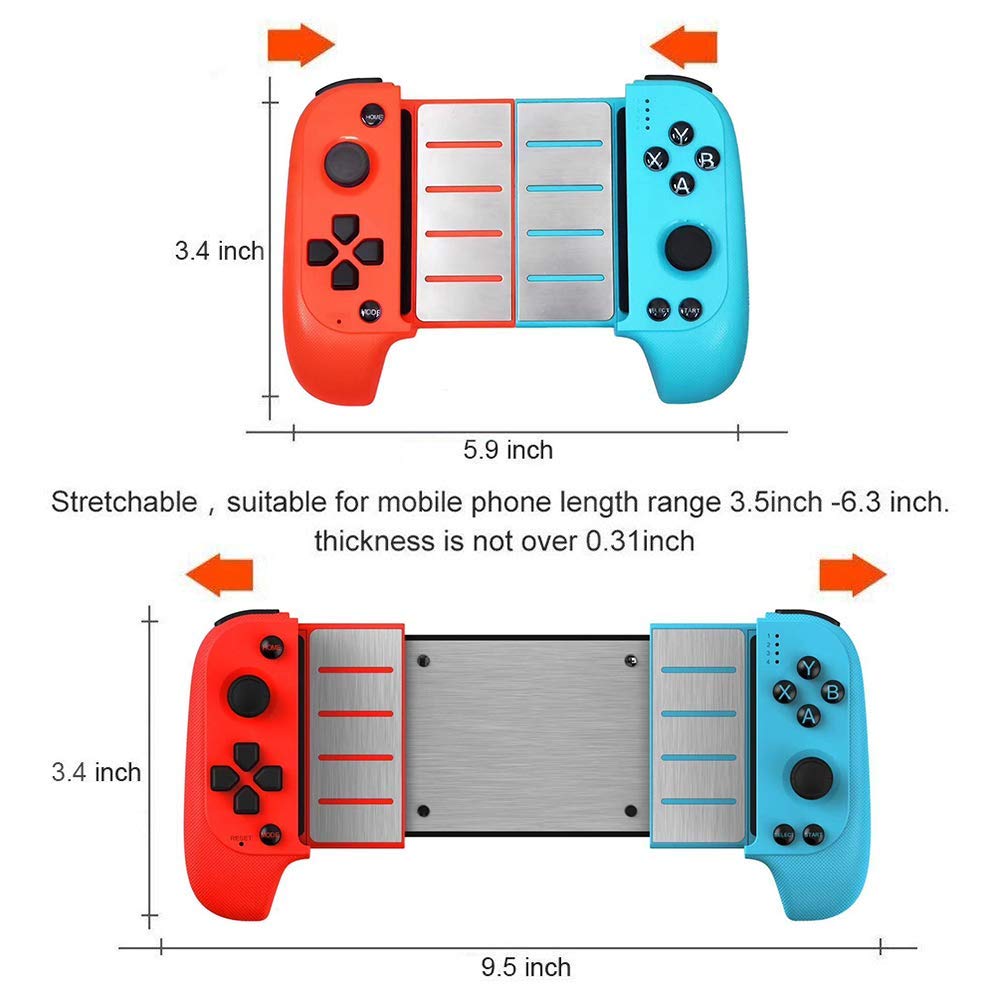New Saitake 7007F Wireless Bluetooth Game Controller Telescopic Gamepad Joystick for Samsung Xiaomi Huawei Android Phone PC Color : Black|Red blue 